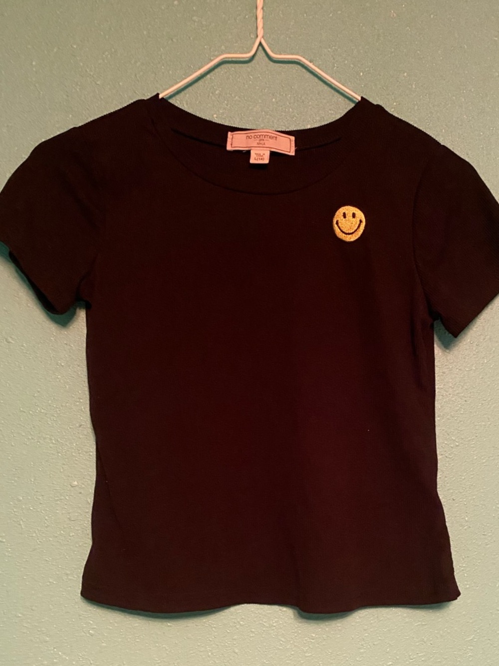 Kids Short Sleeve Black Tee with Yellow Smiley Patch